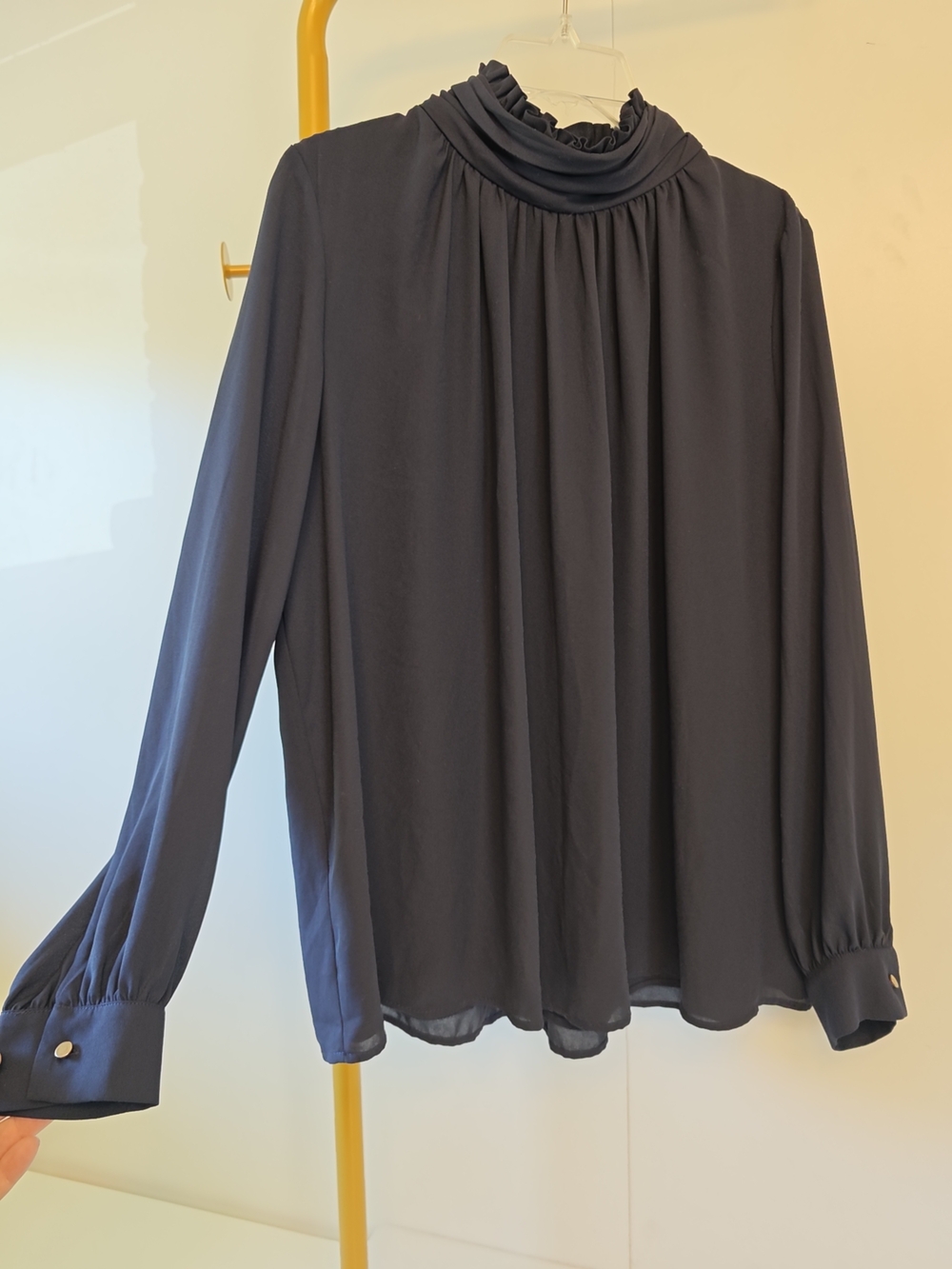 Mock Neck Joseph Ribkoff Blouse Womens 12 Navy Blue Vintage Minimalist Workwear